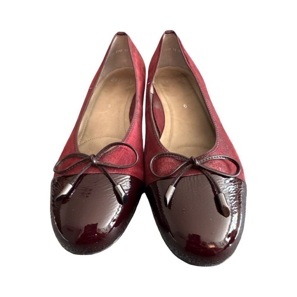ARA BURGUNDY SUEDE CUP TOE FLATS.